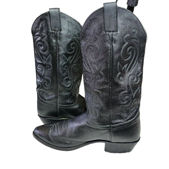 Justin Boots sz 12 D Mens Black Western Leather Rodeo Boots Mid Calf Cowboy - Picture 4 of 14